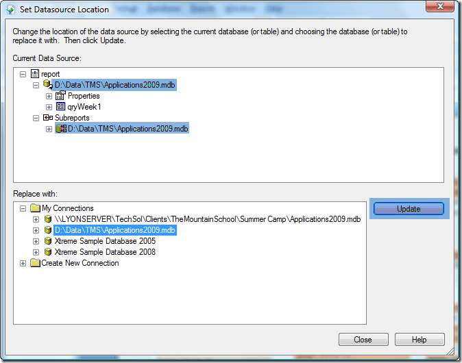Crystal Reports Set Database Location